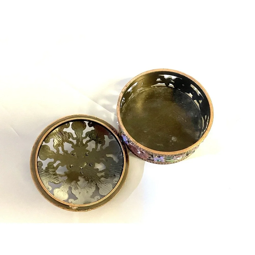 Trinket Box‎ Multicolor Gemstones Enamel Flowers Jewelry Keepsake Metal